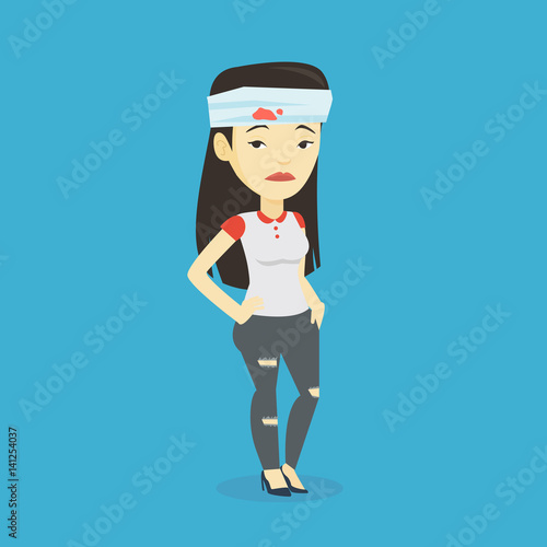 Woman with injured head vector illustration.