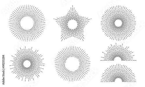 Sun and rays vector star and bow icons set of thin line