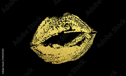 Gold kiss lips imprint vector golden glitter lipstick print