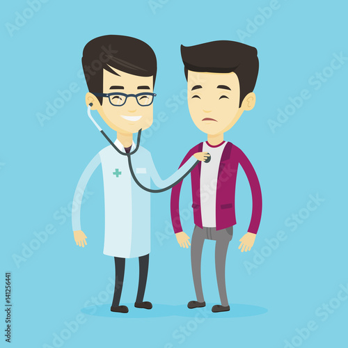 Doctor listening to chest of patient.