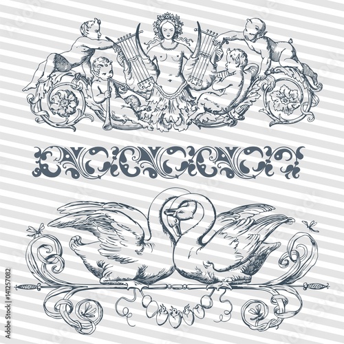 Decor ornament pattern in antique roman and baroque style with decorative design