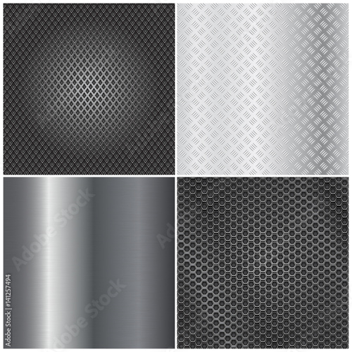 Metal background collection. Brushed steel, perforated, non-slip surfaces