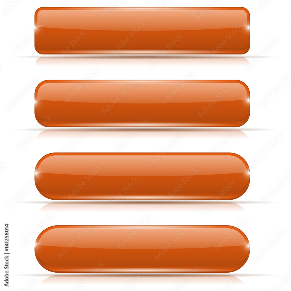 Orange glass buttons. Set of long rectangular web interface icons Orange glass buttons. Set of long rectangular web interface icons