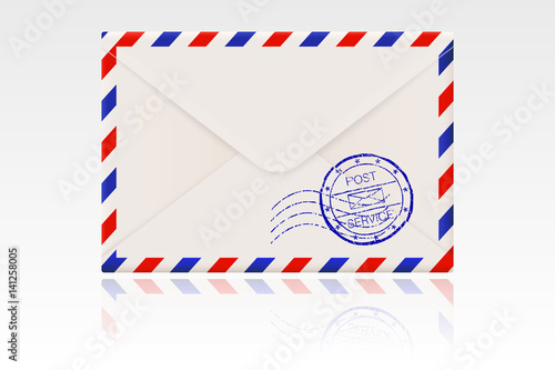 International mail envelope backside with postal stamps