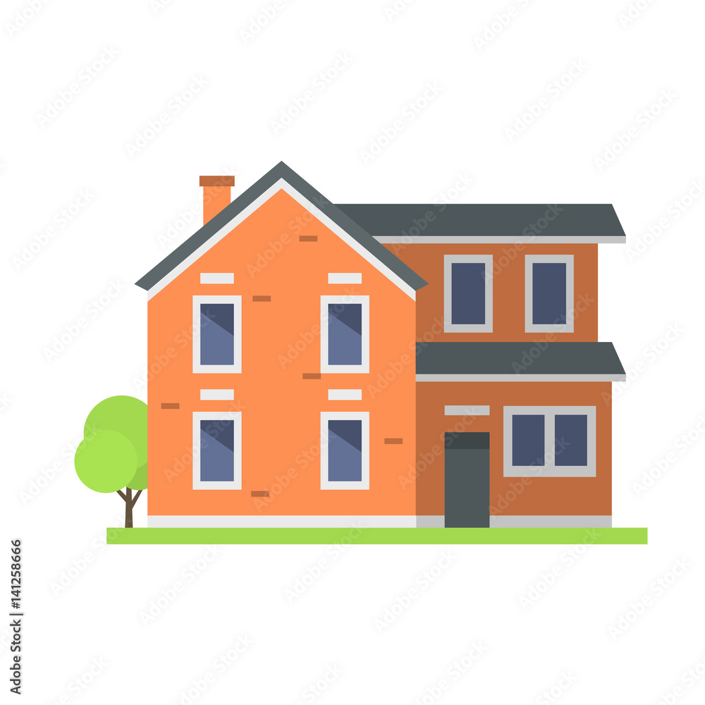 Cute colorful flat style house village symbol real estate cottage and home design residential colorful building construction vector illustration. Cute colorful flat style house village symbol real estate cottage and home design residential colorful building construction vector illustration.