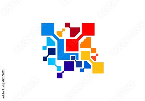 technology connection elements square logo icon, abstract square connecting data symbol sign, modern technologies business connections shape ideas concept vector design