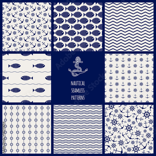 Set of 8 seamless nautical patterns
