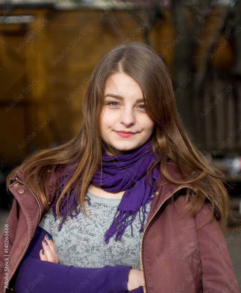 early spring, cold and the girl threw on a jacket early spring, cold and the girl threw on a jacket