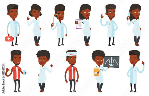 Vector set of doctor characters and patients.