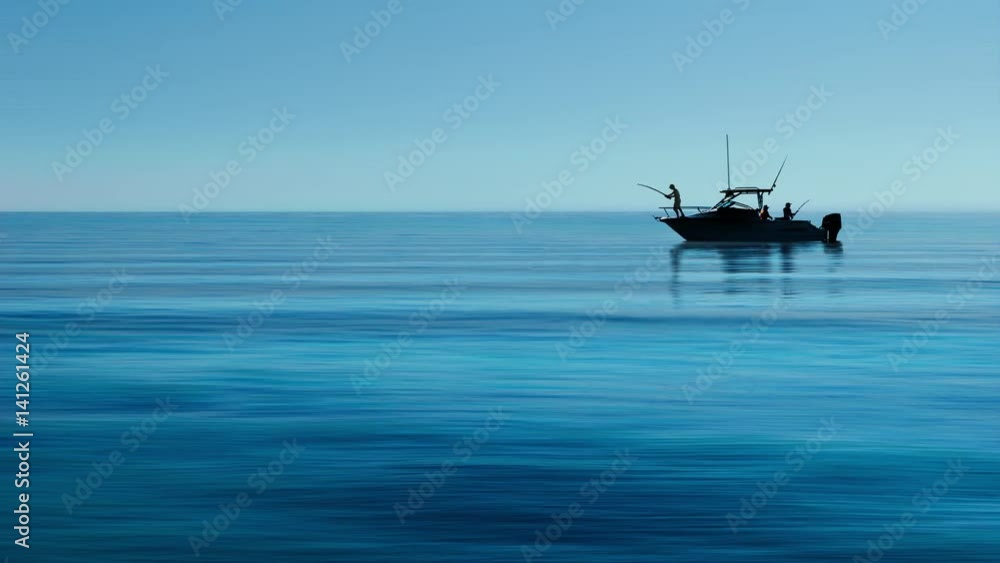 Silhouette of Sport Fishing boat in calm water in the sea of cortez Silhouette of Sport Fishing boat in calm water in the sea of cortez