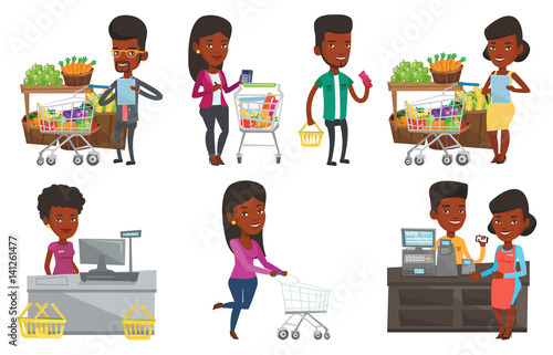 Vector set of shopping people characters.