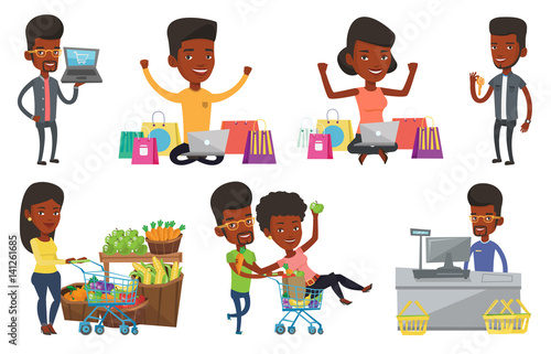 Vector set of shopping people characters.
