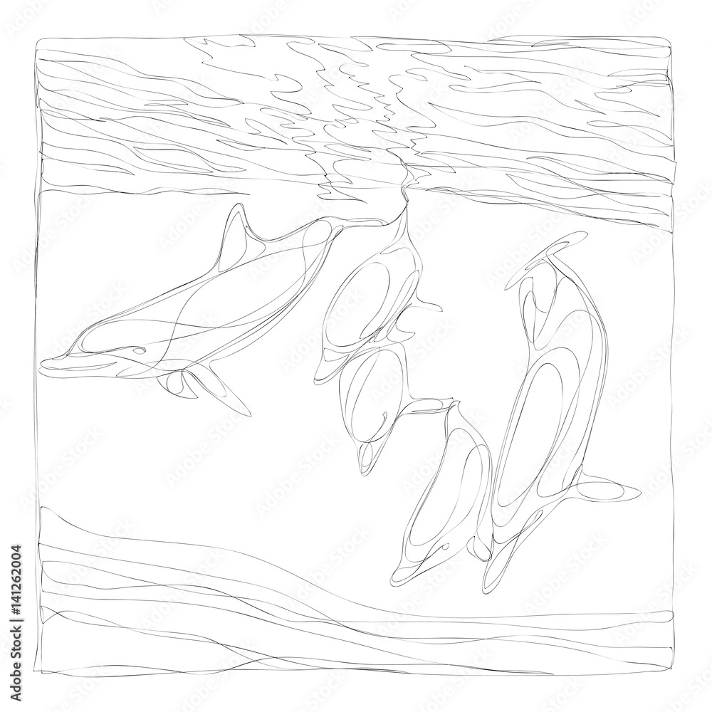 Fototapeta premium beautiful dolphins line art continuous line drawing