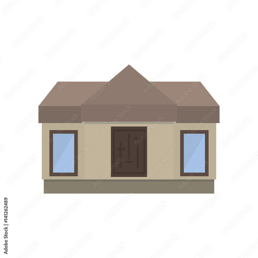 Modern one-storey house in a flat style. Front view. Vector illustration.