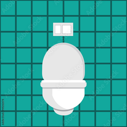 Modern hanging toilet with installation on the wall of square tiles in the style of flat. Vector illustration