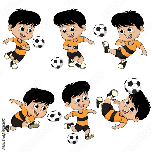 Cartoon soccer kid with different pose.