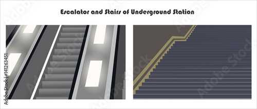 empty Public underground escalator and stairs 