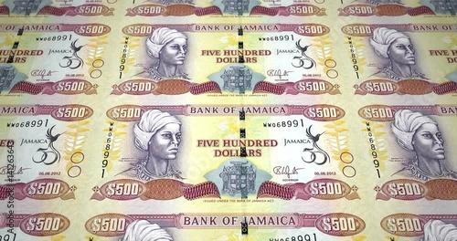 Banknotes of five hundred jamaican dollars of Jamaica rolling, cash money, loop photo