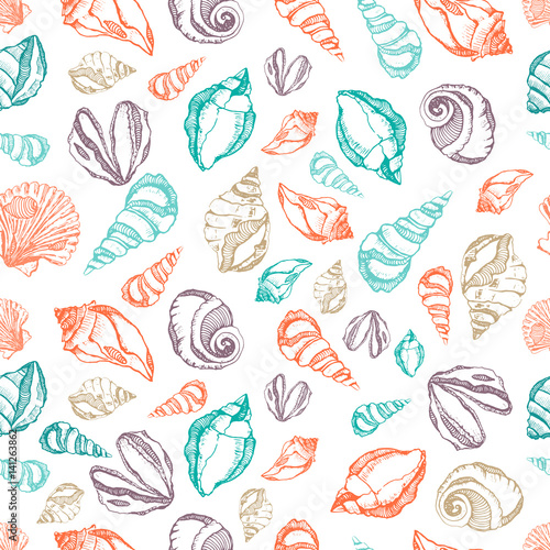 Sea shells seamless pattern