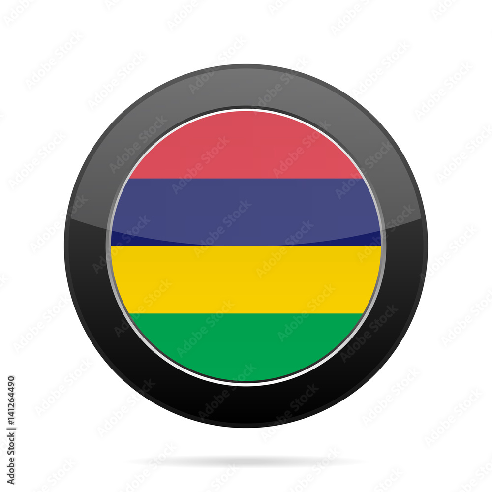 Flag of Mauritius. Shiny black round button. Flag of Mauritius. Shiny black round button.