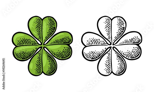 Good luck four leaf clover. Vintage vector engraving illustration