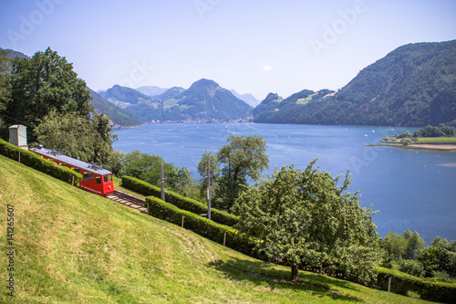 Red cogwheel train in, Lucerne, Switzerland