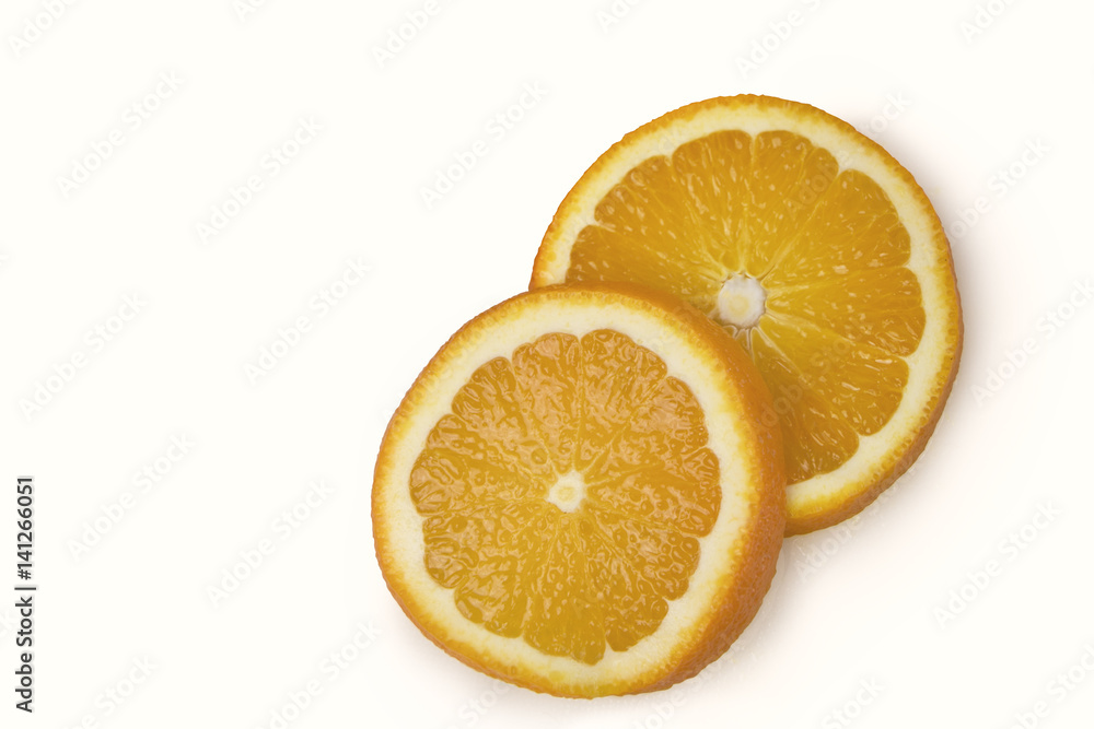 two slices orange with path isolated on white background with shadow two slices orange with path isolated on white background with shadow