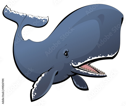 A cartoon sperm whale. Toothed whale.