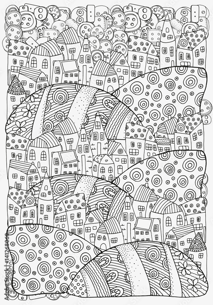Obraz premium Pattern for coloring book with houses.
