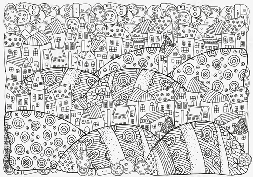Pattern for coloring book with houses.