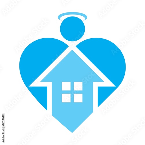 home logo vector, with wing and heart symbol.
