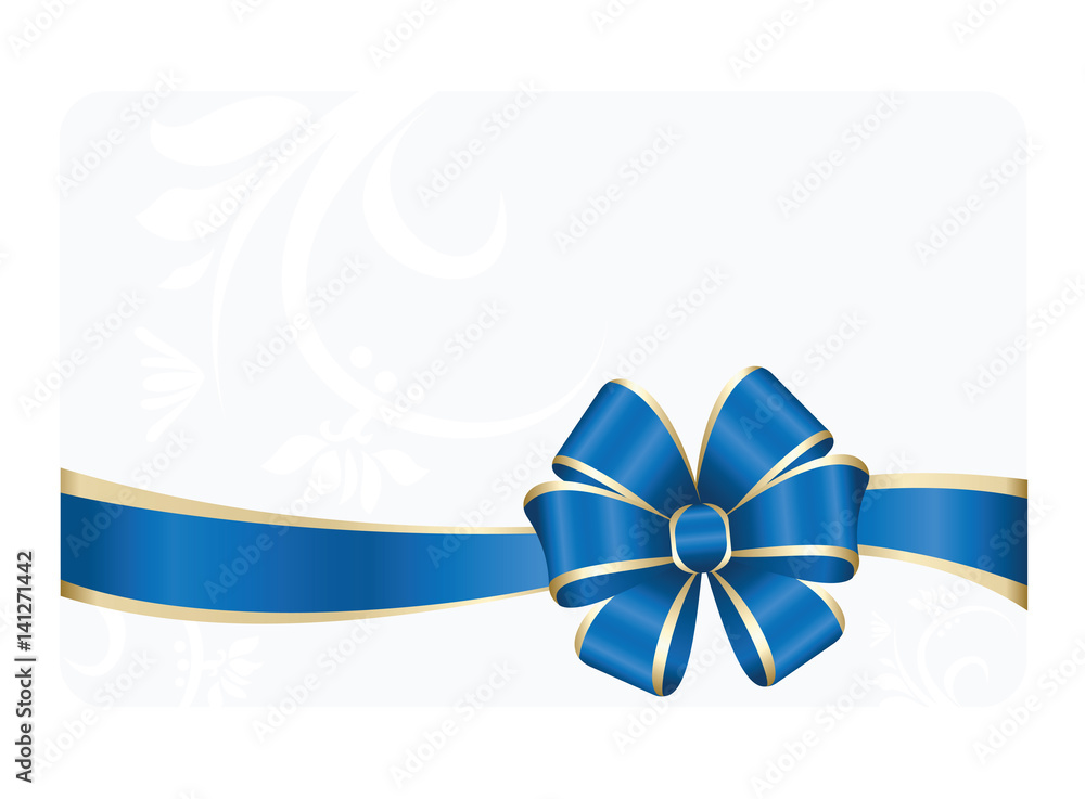 Gift certificate, Gift Card With Blue Ribbon And A Bow on white ...
