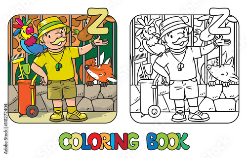 Zoo keeper coloring book Profession ABC Alphabet Z