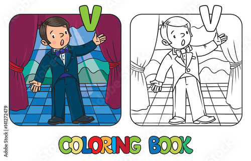 Funny singer or vocalist. Coloring book