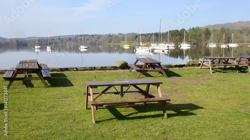 Picnic tables at Ambleside, Lake Windermere