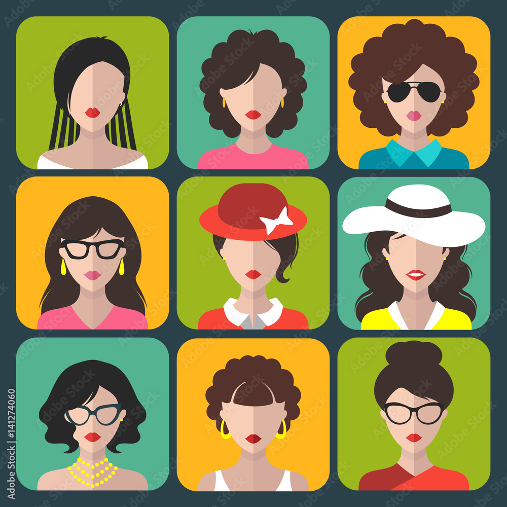 Big vector set of different women app icons in flat style. Big vector set of different women app icons in flat style.