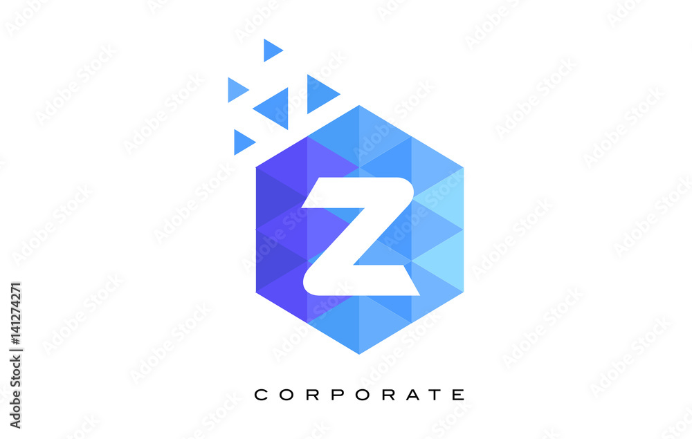 Z Blue Hexagonal Letter Logo Design with Mosaic Pattern. Z Blue Hexagonal Letter Logo Design with Mosaic Pattern.