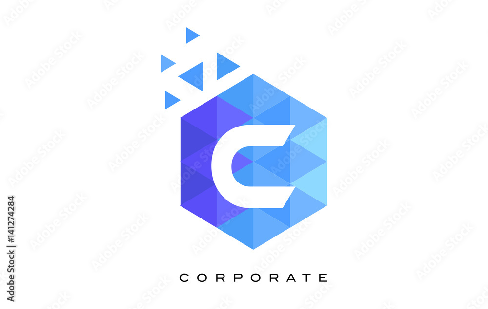 C Blue Hexagonal Letter Logo Design with Mosaic Pattern. C Blue Hexagonal Letter Logo Design with Mosaic Pattern.