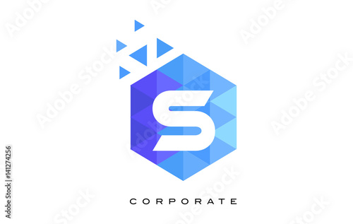 S Blue Hexagonal Letter Logo Design with Mosaic Pattern.