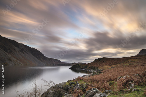 Beautiful landscape image of mountains around Wast Water in Lake District England in Autumn