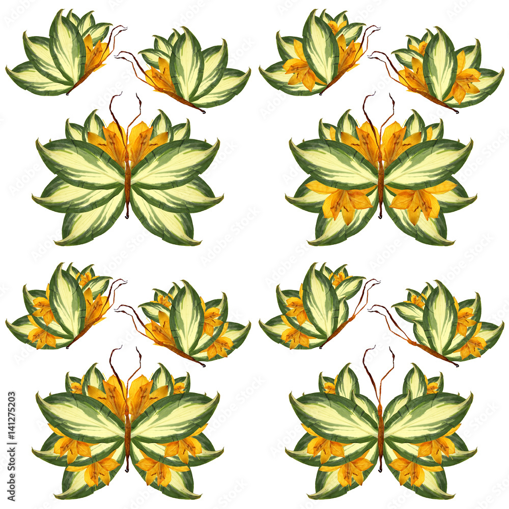 Obraz premium floral butterfly made of lily petals leaves and flowers