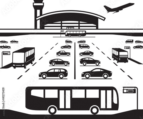 Airport parking transfer buses - vector illustration