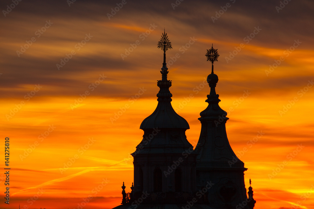 Saint Nicholas church in Prague at sunset