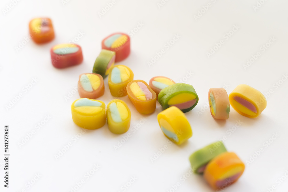 Coloured candies on white background Coloured candies on white background