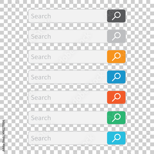 Search bar field. Set vector interface elements with search button. Flat vector illustration on isolated background.