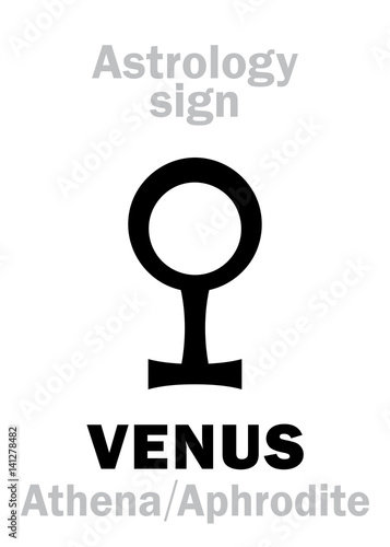 Astrology Alphabet: VENUS (Athena-Aphrodite), the planetary star (planet-homodrome). Hieroglyphics character sign (ancient greek symbol).