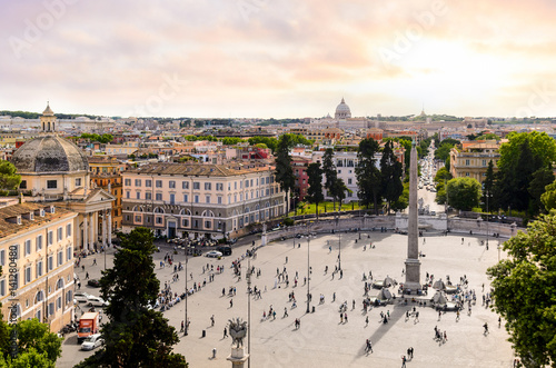 panoramic view of Piazza del Popolo and St. Peter's Basilica, Rome, Italy