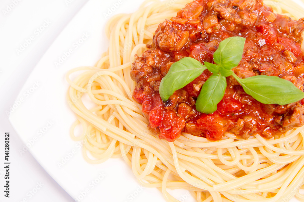 Spaghetti bolognese on a white background Spaghetti bolognese on a white background