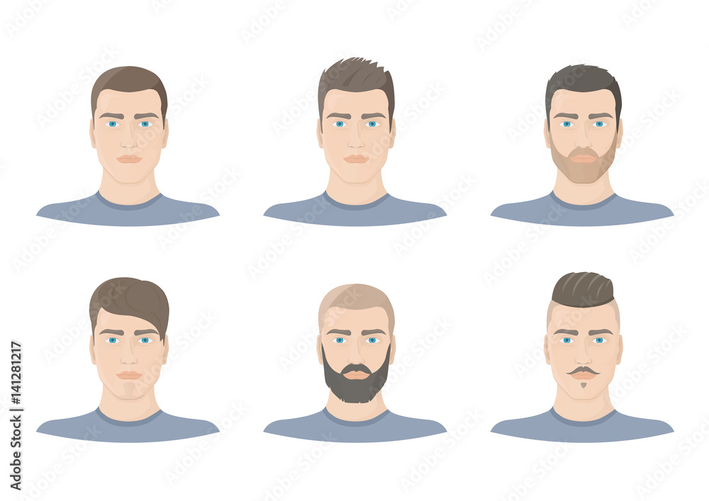 Set of young men portraits. Icons isolated on white background. Vector flat illustrations. Set of young men portraits. Icons isolated on white background. Vector flat illustrations.