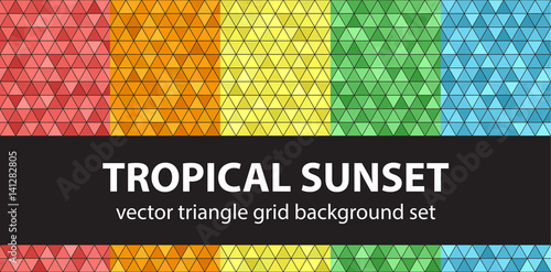 Triangle pattern set "Tropical Sunset". Vector seamless geometric backgrounds